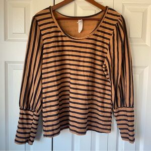 Amadi Anthropologie Women Large Brown and Navy Stripe Long Sleeve Shirt